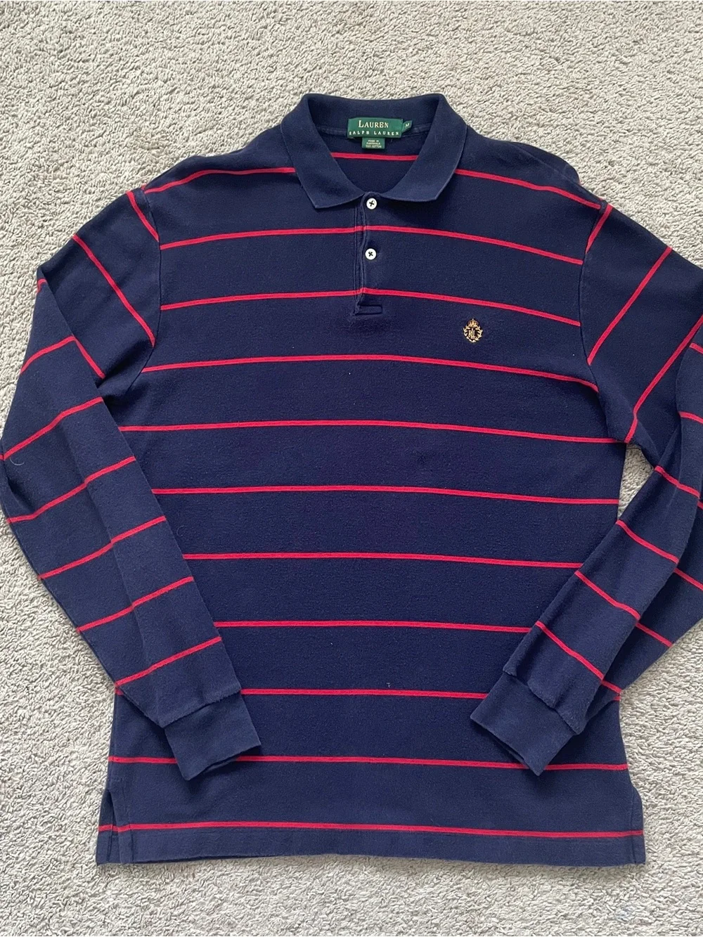 Vintage Lauren Ralph Lauren Navy Polo with Thin Red Stripes Medium